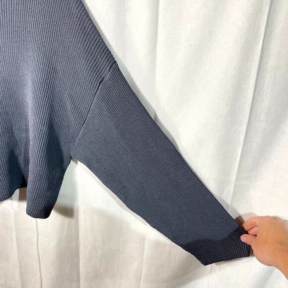 ZARA Mock Neck Ribbed Knit Cropped Sweater‎ Pullover Blue Size Medium - Picture 6 of 8